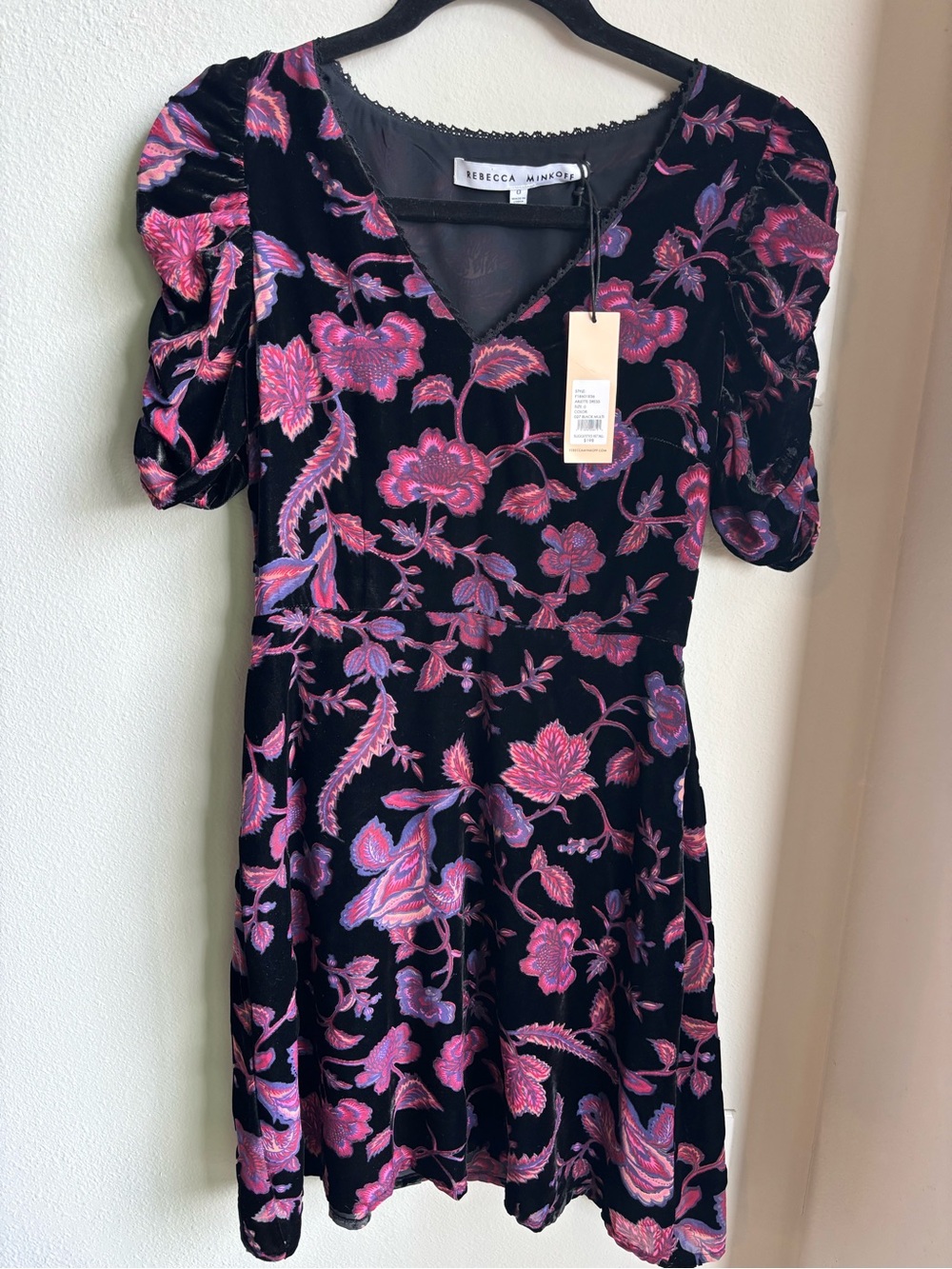 Rebecca Minkoff Arlette Floral Velvet Dress Black Size 0 NWT